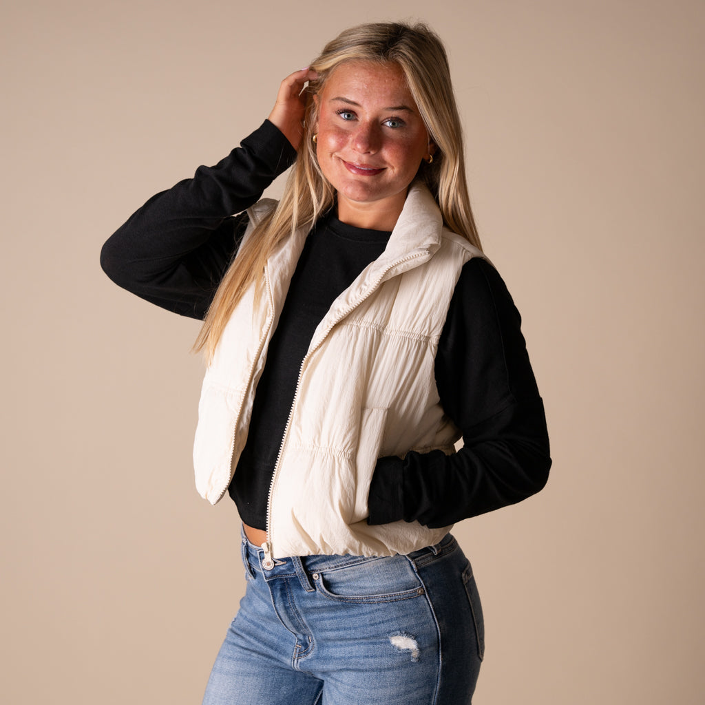 Blu Pepper Ruched Cropped Vest in Ivory