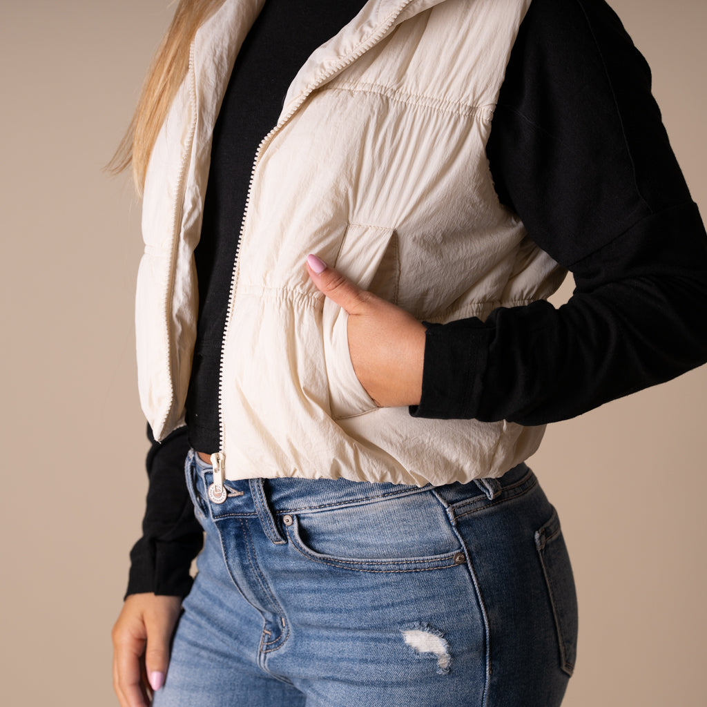 Blu Pepper Ruched Cropped Vest in Ivory