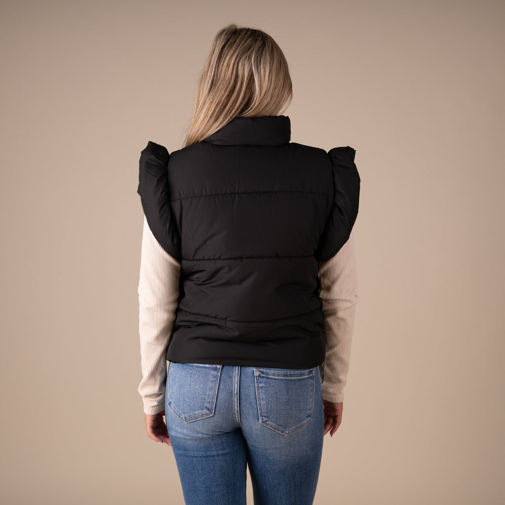 Blu Pepper Bow Front Cropped Vest in Black