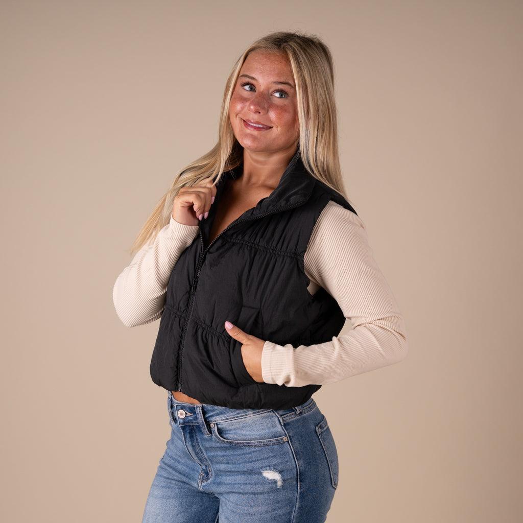 Ruched Cropped Vest Black