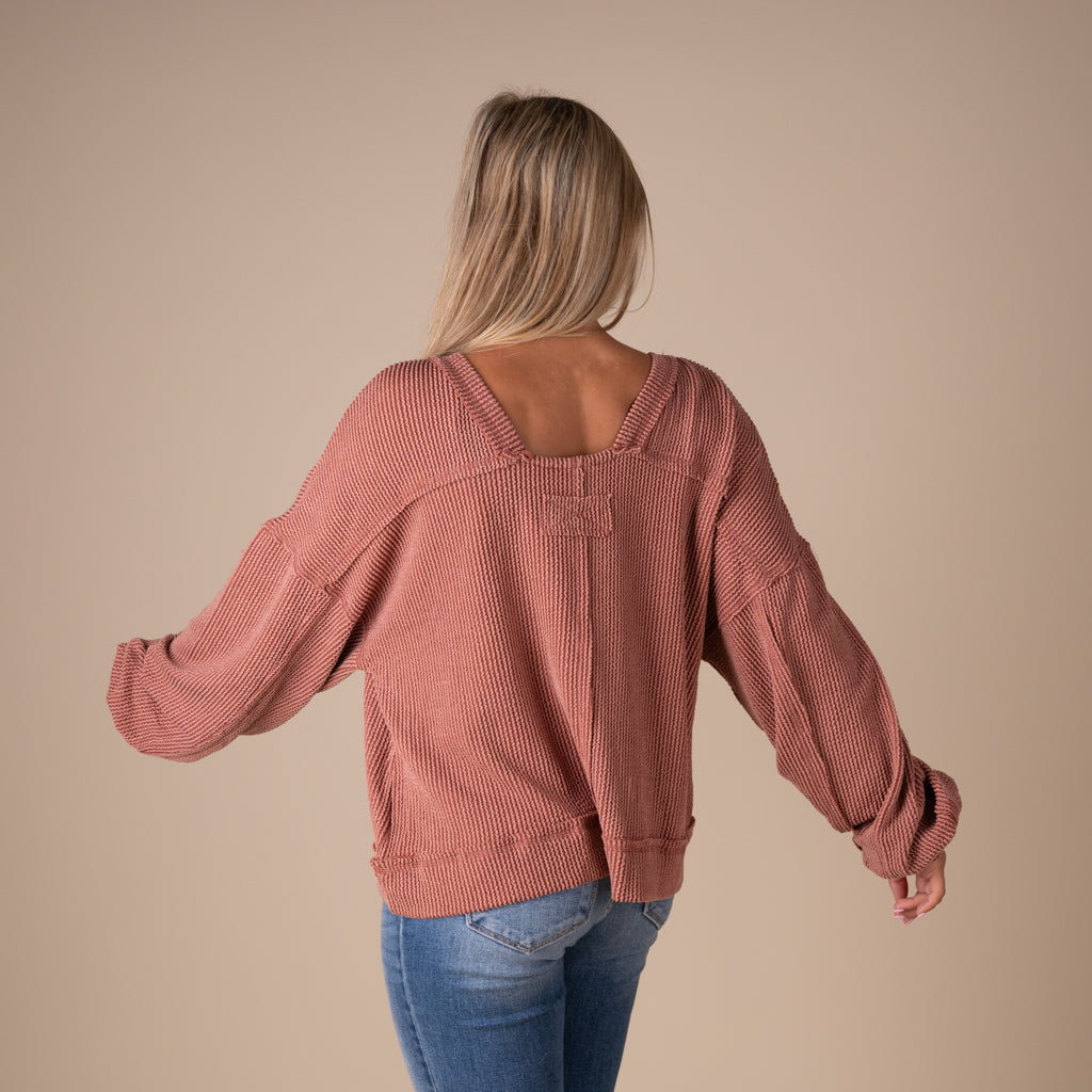 Very J Women's Square Back Long Sleeve Top in cedarwood