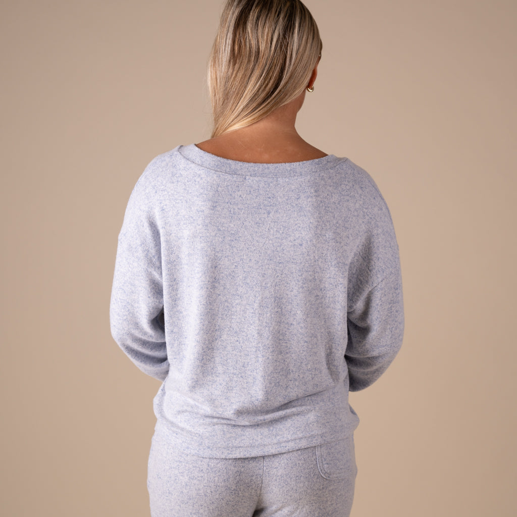V-Neck Hacci Long Sleeve Lounge Top