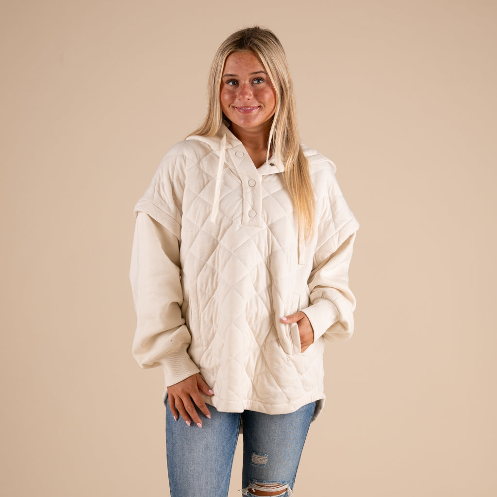 Rae Mode Quilted Knit Hooded Jacket in Bone