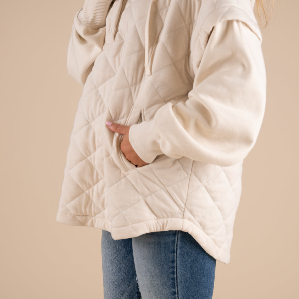 Rae Mode Quilted Knit Hooded Jacket in Bone