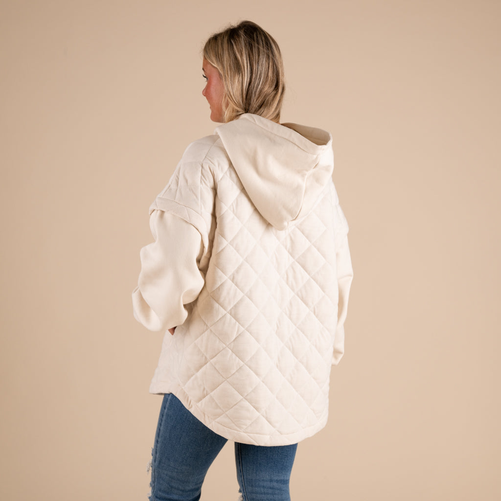 Rae Mode Quilted Knit Hooded Jacket in Bone