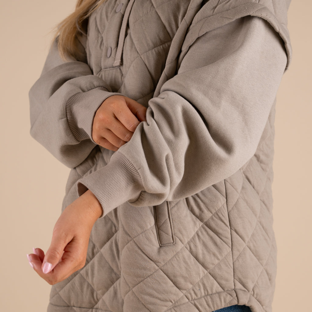 Rae Mode Quilted Knit Hooded Jacket in Stone