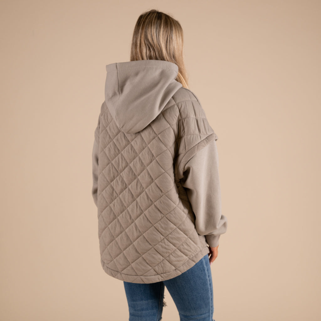 Rae Mode Quilted Knit Hooded Jacket in Stone