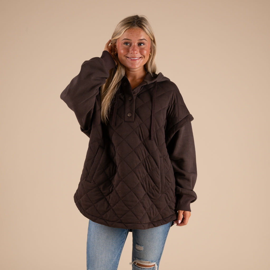 Rae Mode Quilted Knit Hooded Jacket in Espresso