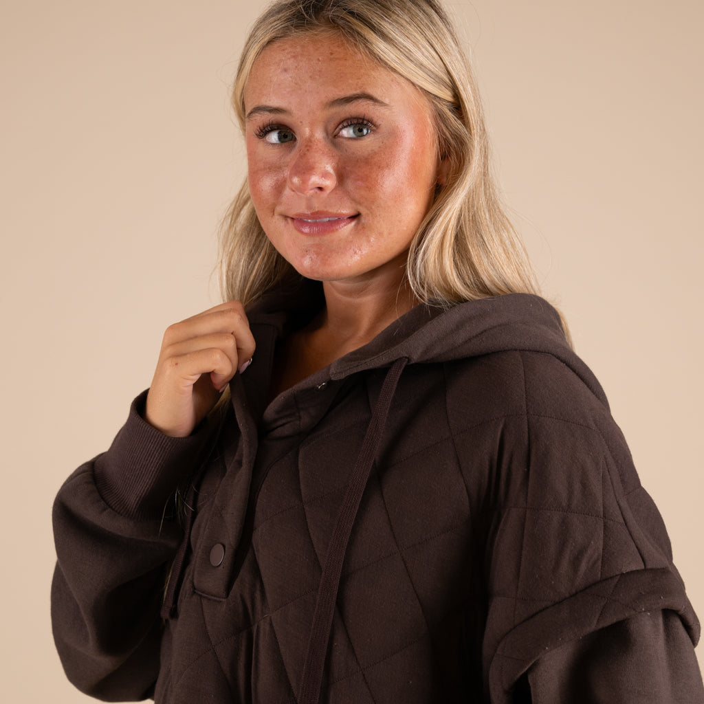 Rae Mode Quilted Knit Hooded Jacket in Espresso