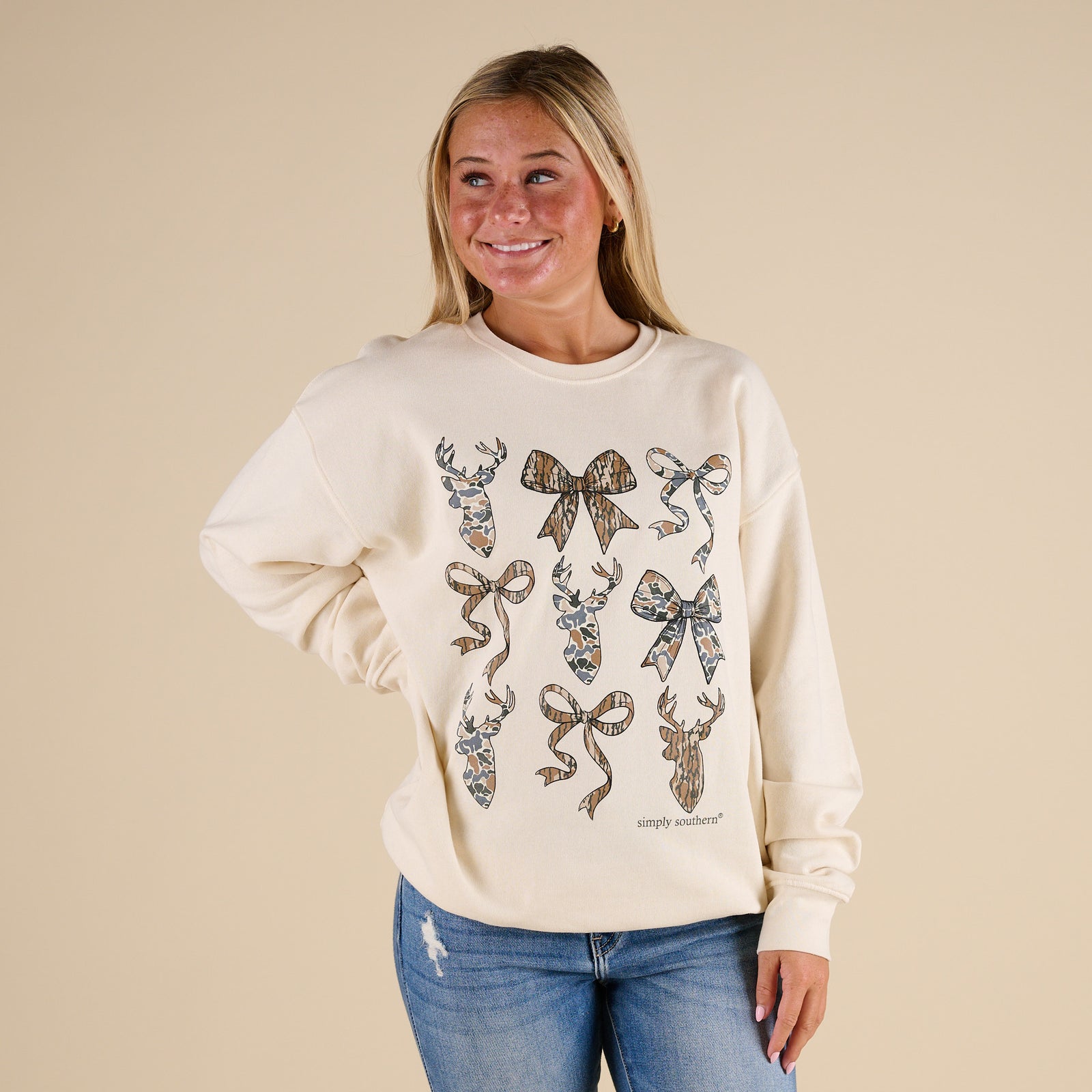 Simply southern Deer Camo Crewneck Sweatshirt in Sand 