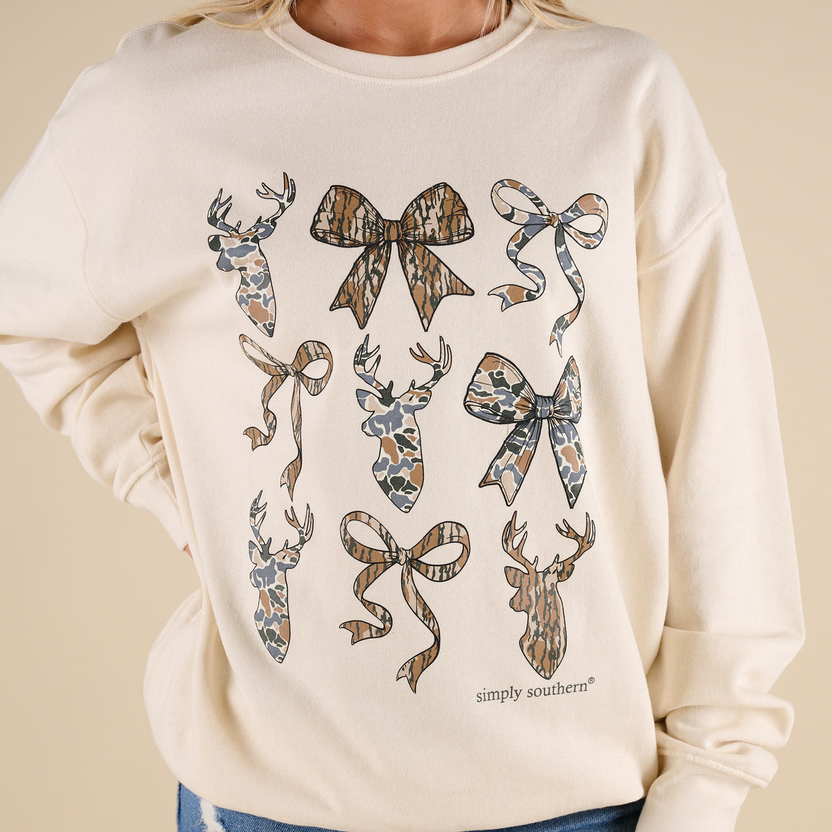 Simply southern Deer Camo Crewneck Sweatshirt in Sand 