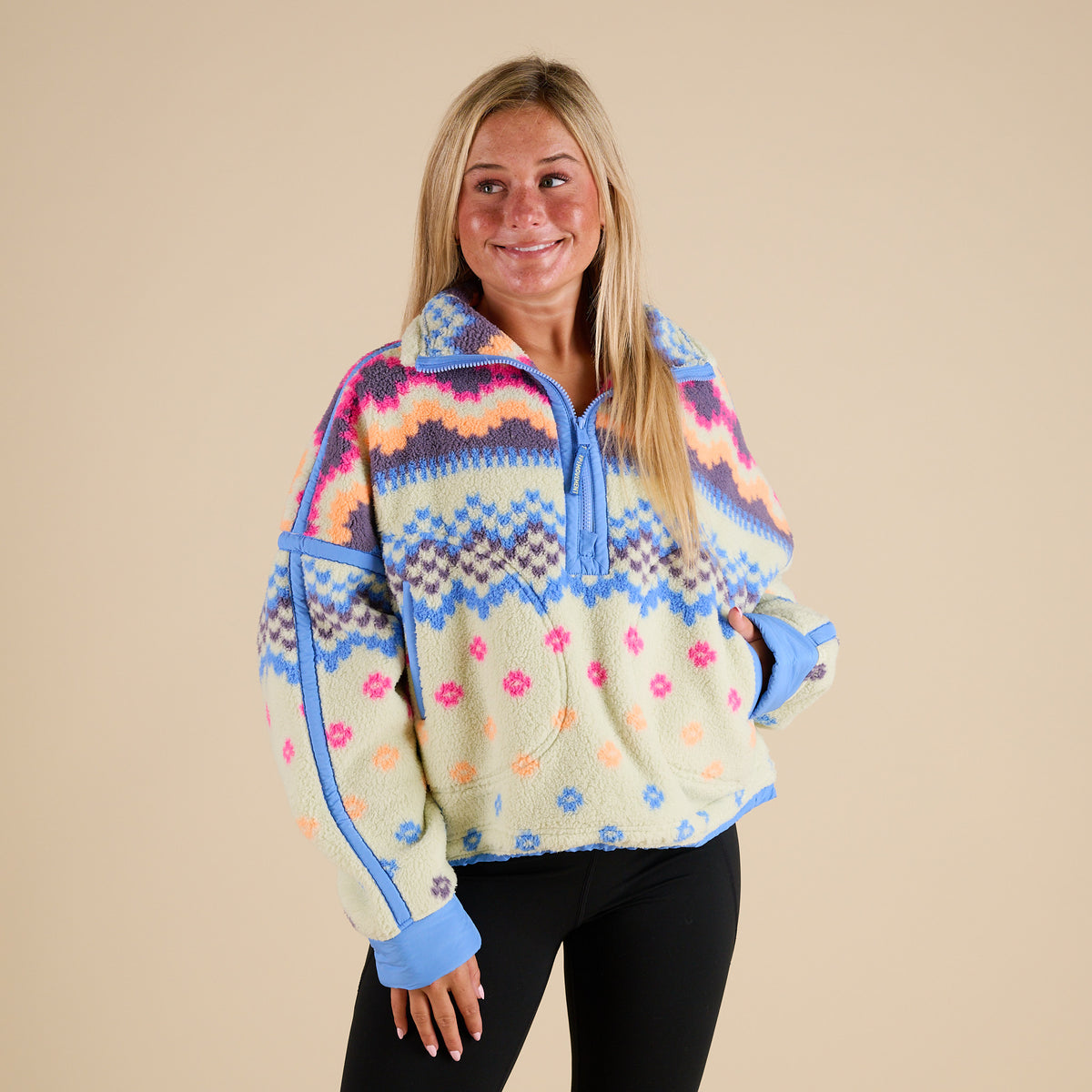 FP Movement Printed Mountain High Half Zip Pullover in Isle Spring