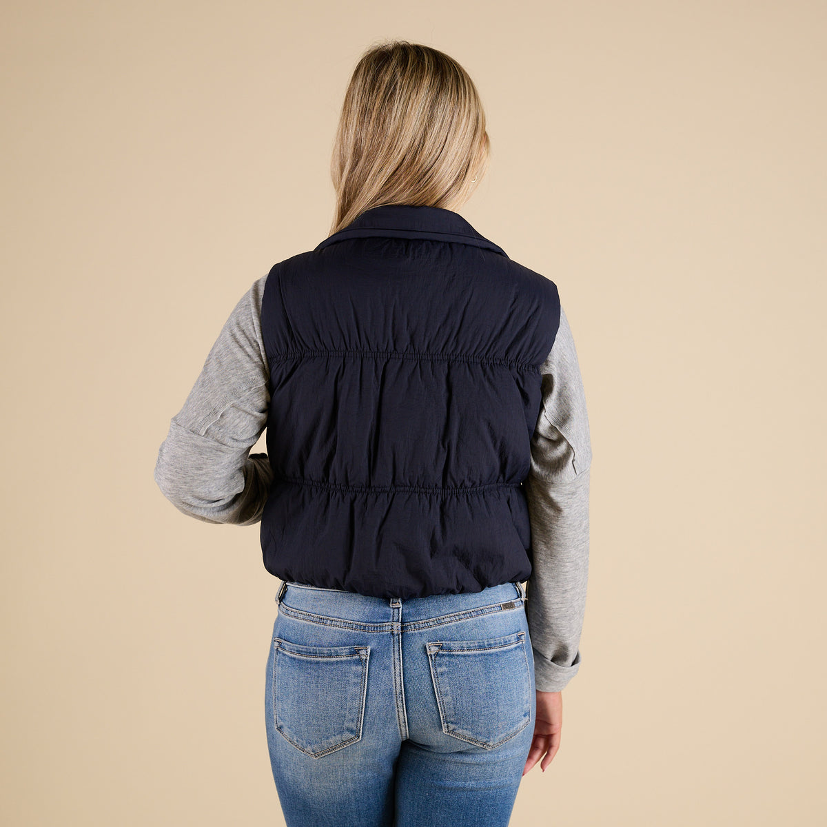 Blu Pepper Ruched Cropped Vest in Navy