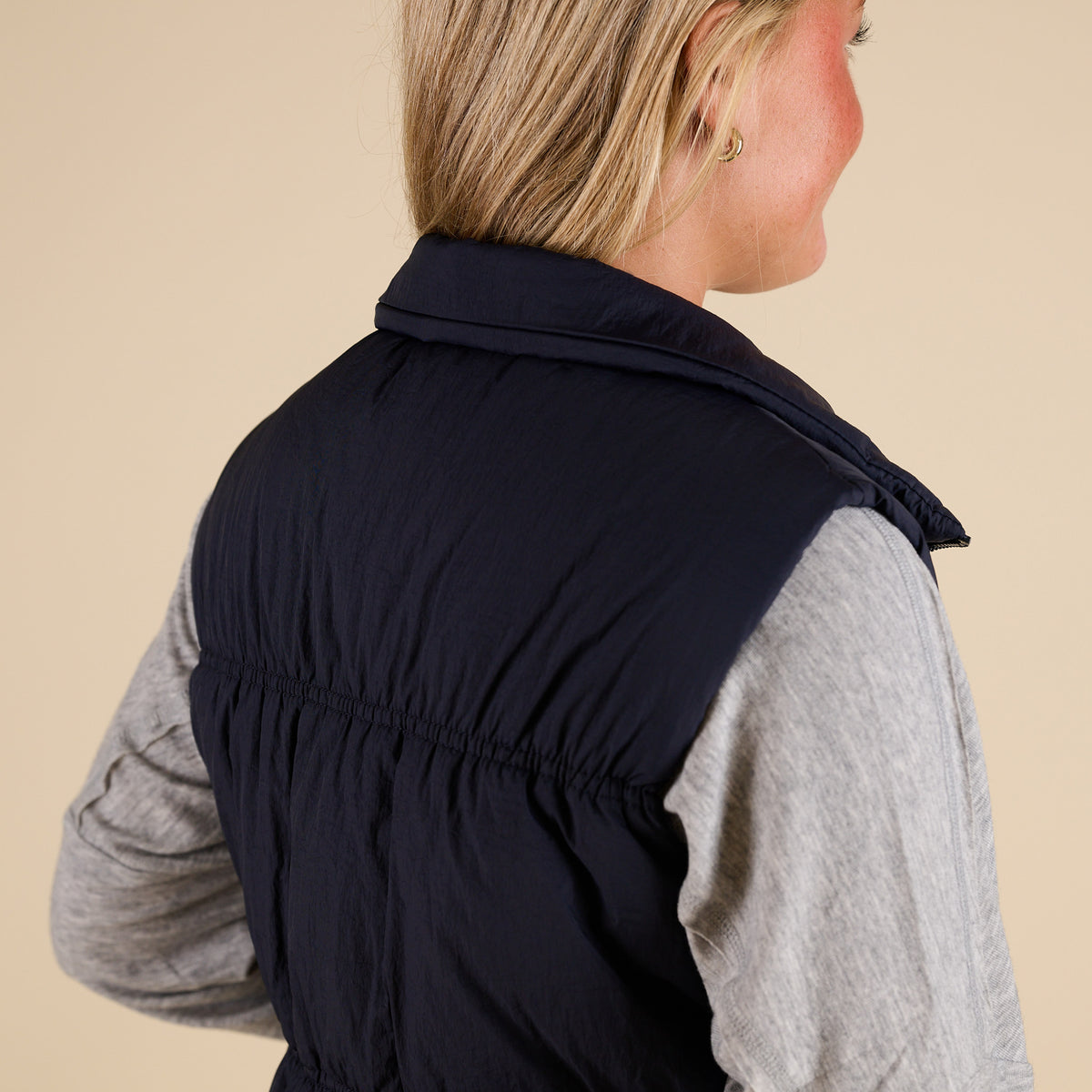 Blu Pepper Ruched Cropped Vest in Navy