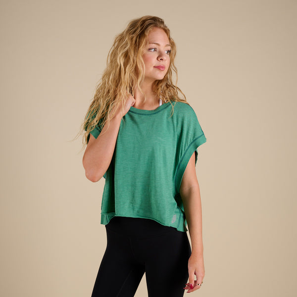 FP Movement My Time Tee in Heritage Green shown on model in studio