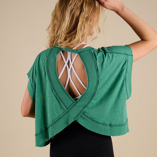 FP Movement My Time Tee in Heritage Green shown on model in studio