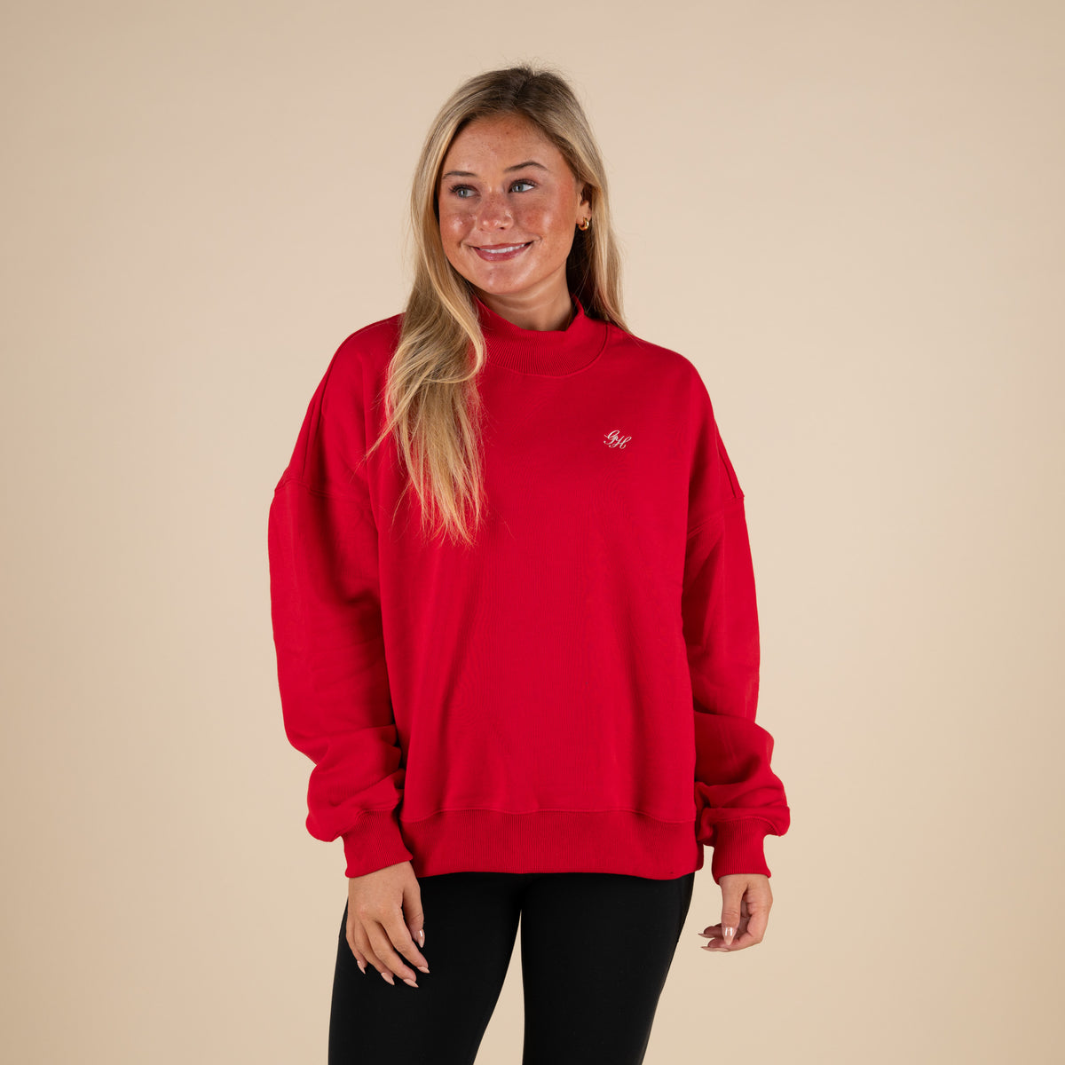 Gold Hinge Arch Mockneck in Ruby