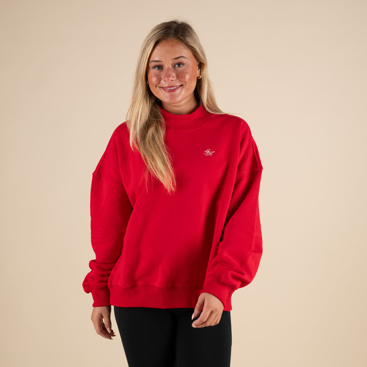 Gold Hinge Arch Mockneck in Ruby