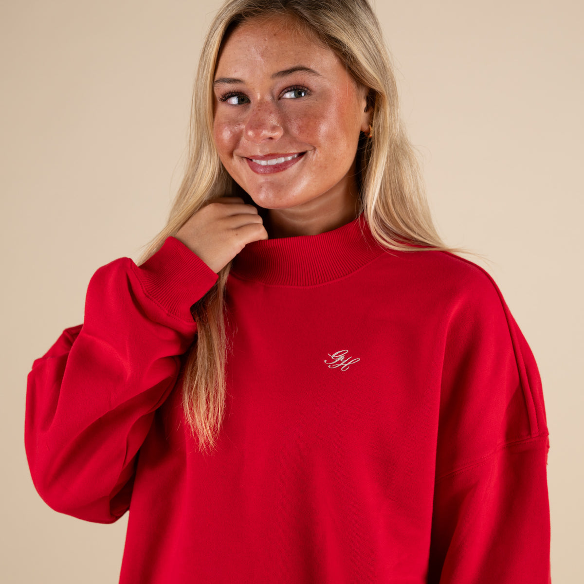 Gold Hinge Arch Mockneck in Ruby