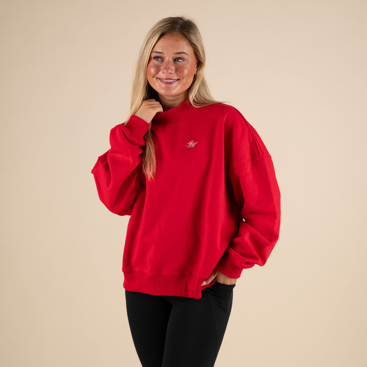 Gold Hinge Arch Mockneck in Ruby