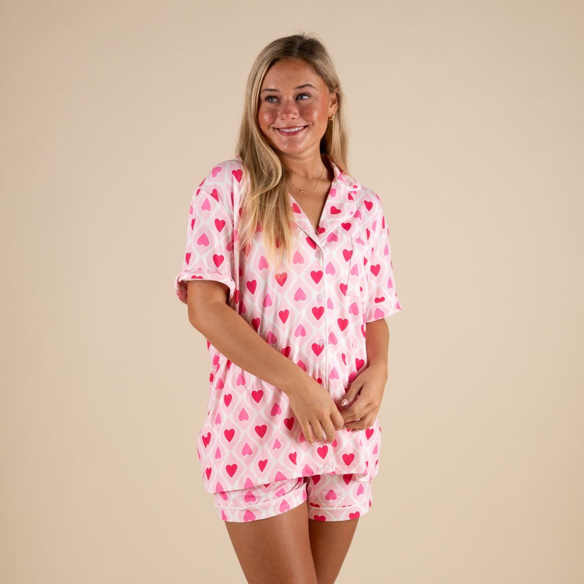 Katydid Light Pink Hearts Pajama Set