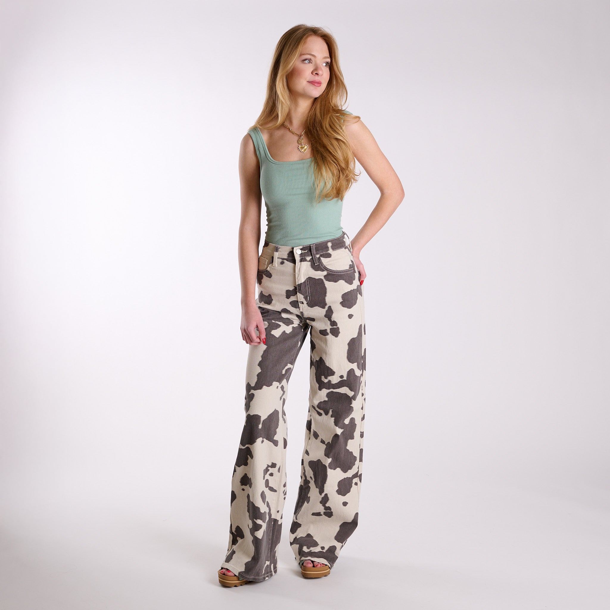 Cow Print Wide Leg Pants