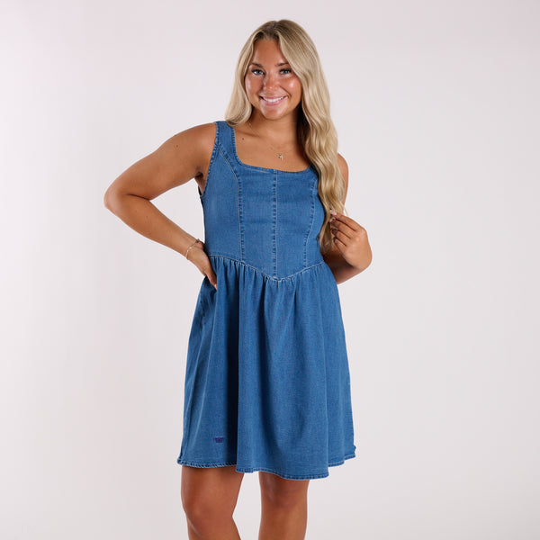 Bow Denim Babydoll Dress