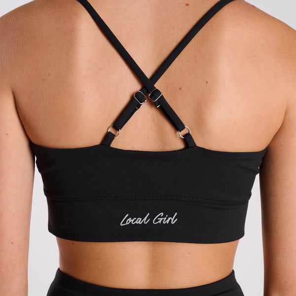 Local Girl Adjustable Strap Sports Bra in Black