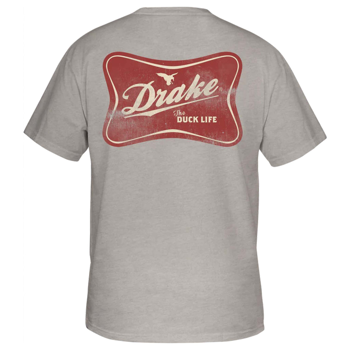 Gray t-shirt with red and white 'Drake' logo on a white background