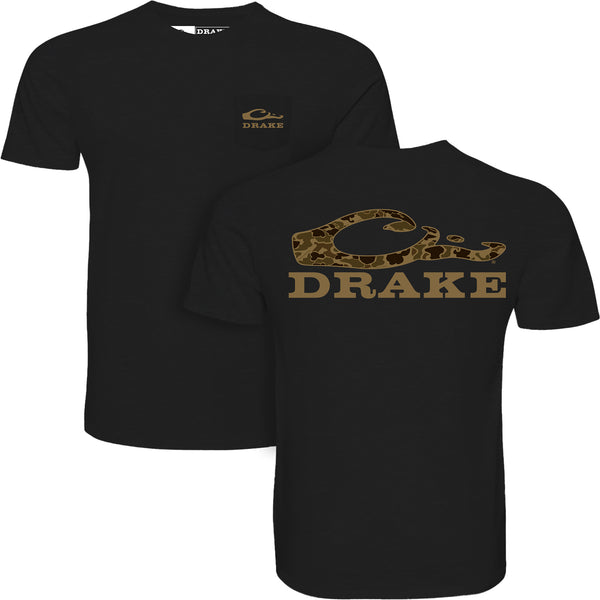 Old School Camo Stacked Logo Short Sleeve T-Shirt in Black