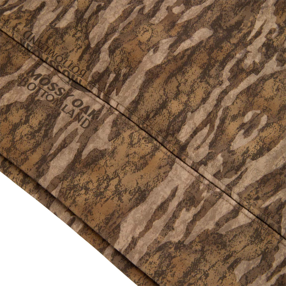 Close-up of a camouflage pattern with 'Mossy Oak' branding.