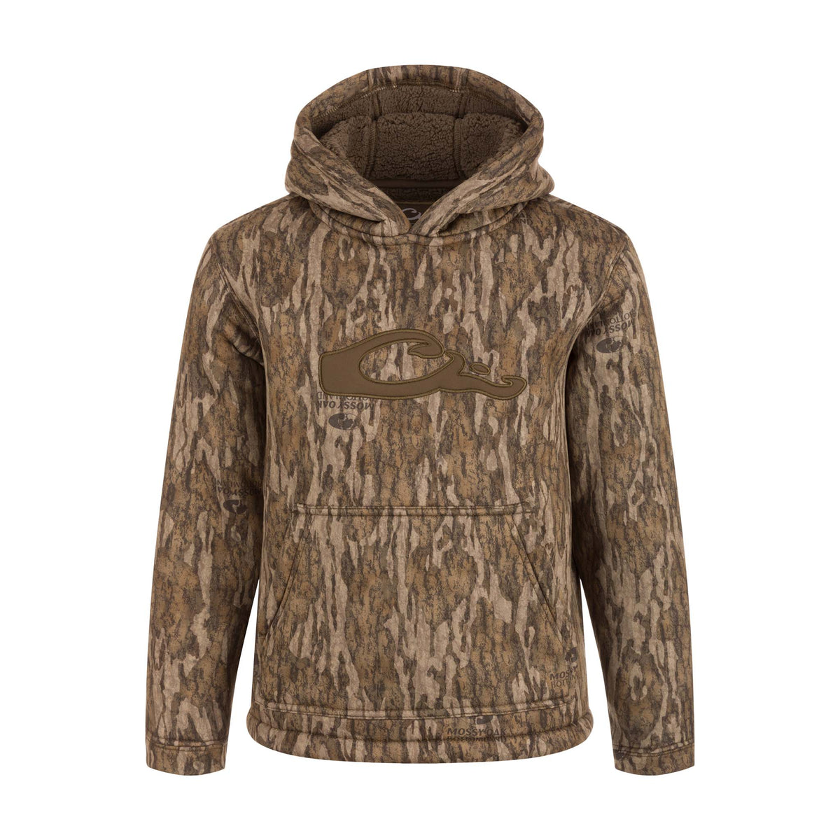 Drake Waterfowl Youth Silencer Hoodie in Bottomland Camo