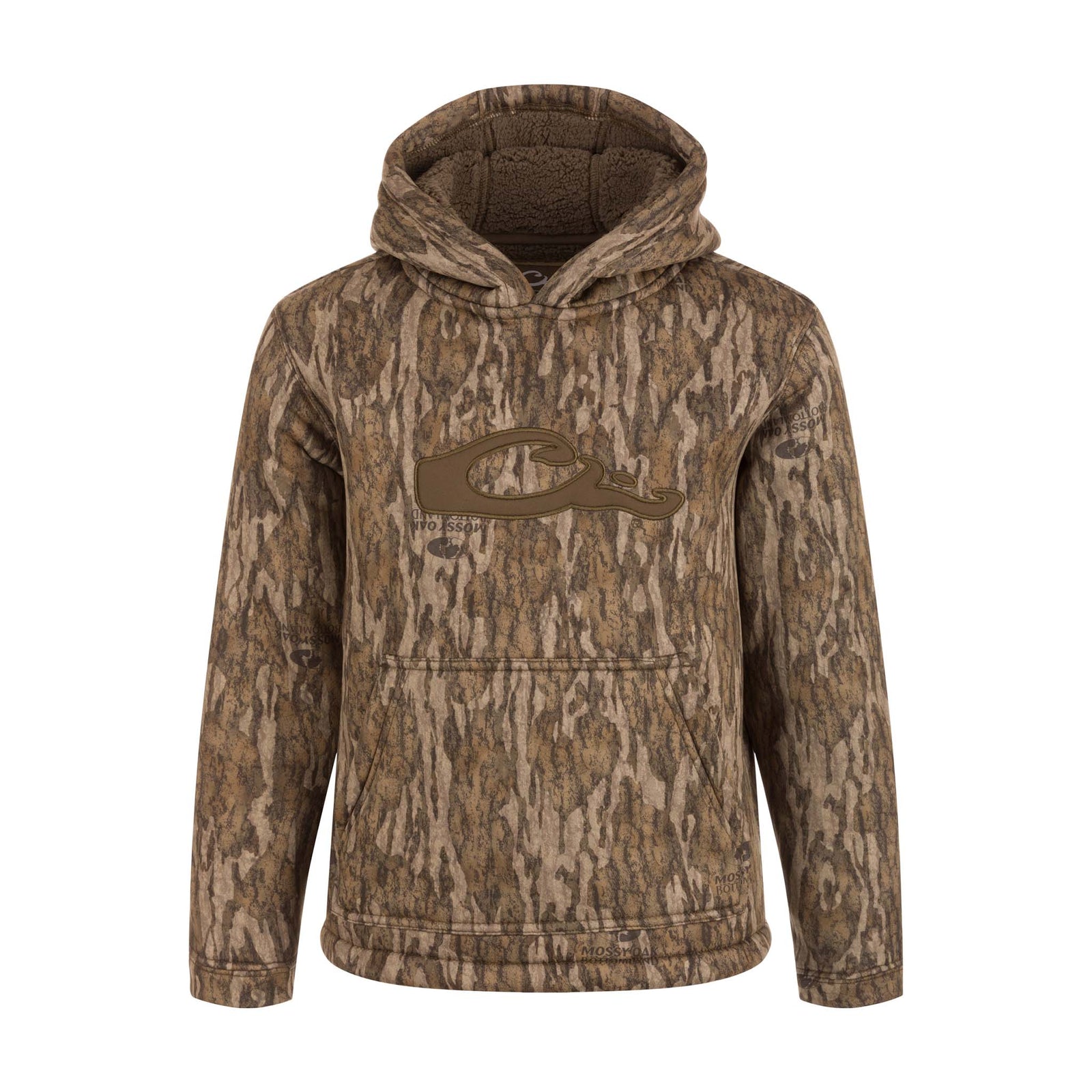 Drake Waterfowl Youth Silencer Hoodie in Bottomland Camo