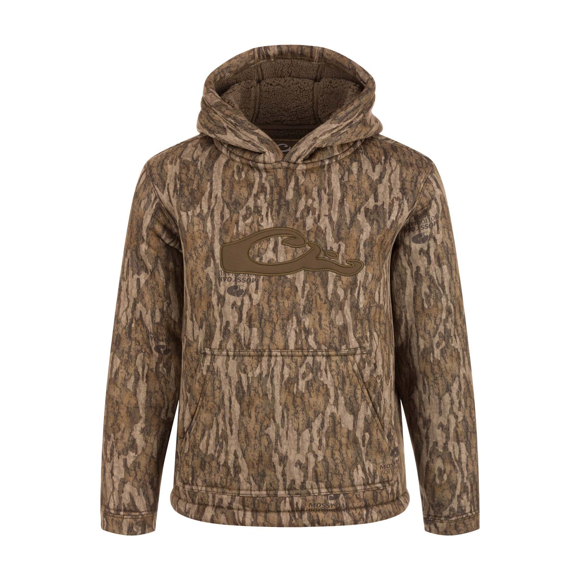 Drake Waterfowl Youth Silencer Hoodie in Bottomland Camo