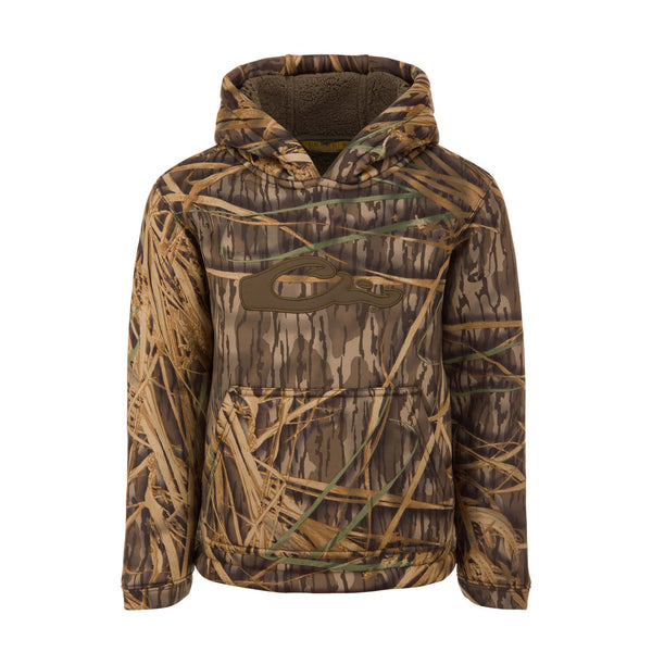 Drake Waterfowl Youth Silencer Hoodie in Original Shadowgrass Camo