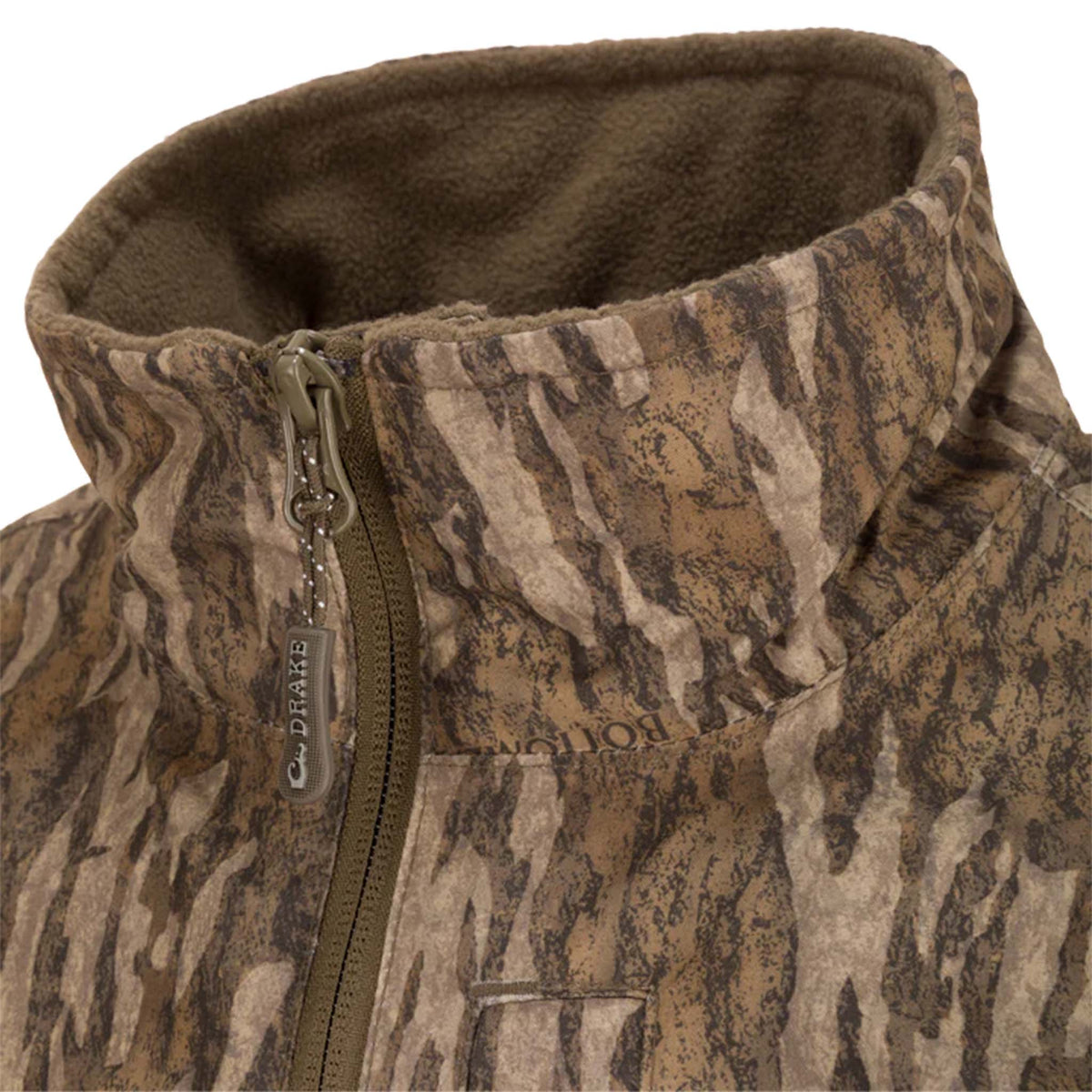 Camouflage jacket with a brand logo on a white background