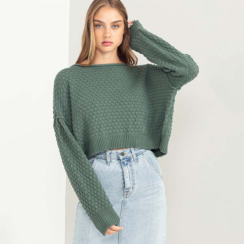 Pucker Open Neck Novelty Sweater