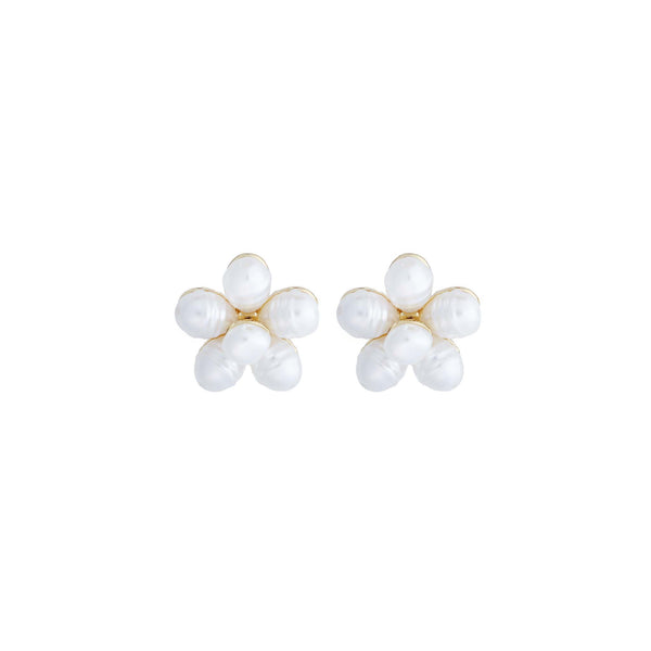 Pearl Flower Gold Stud Earrings