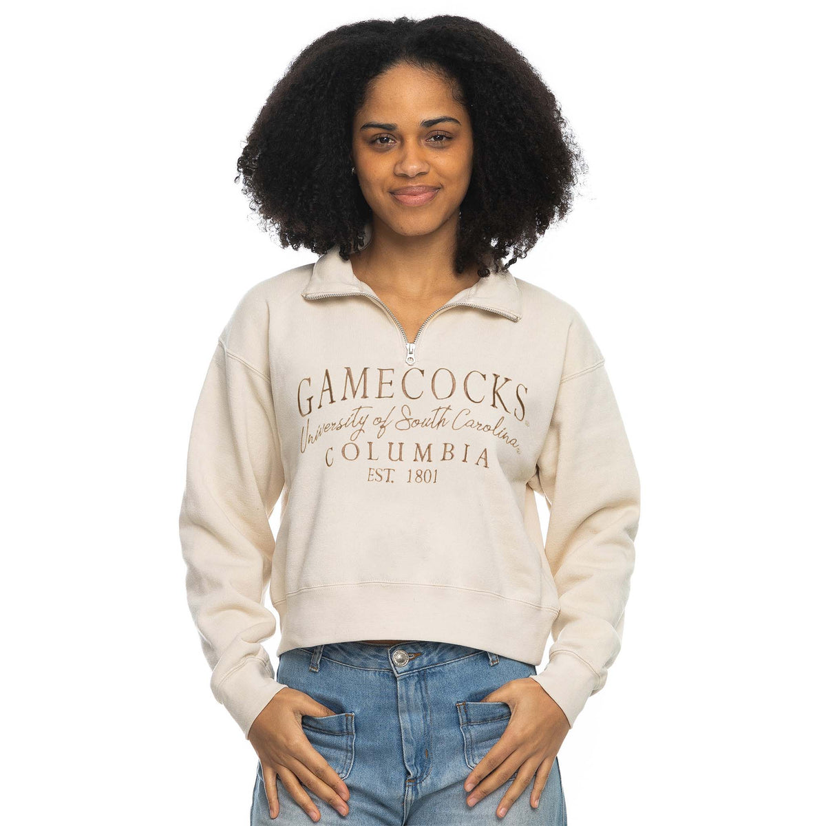 ZooZatz USC Cropped Quarter Zip Pullover in sand