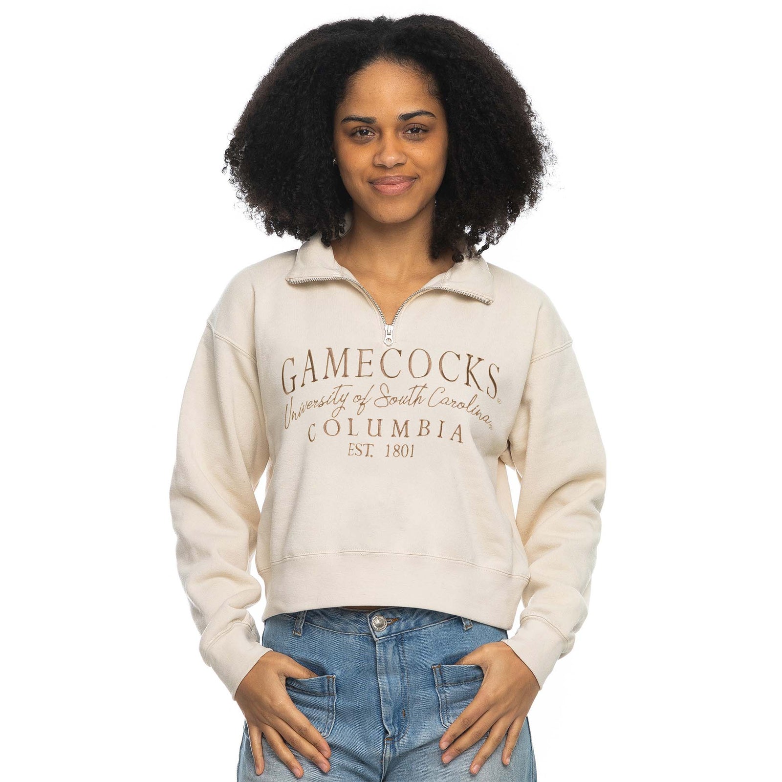ZooZatz USC Cropped Quarter Zip Pullover in sand