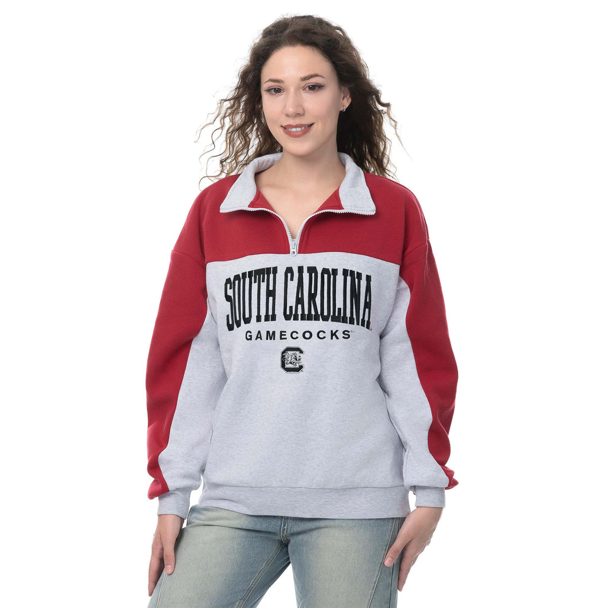 ZooZatz USC Huddle Quarter Zip Pullover Contrast garnet and gray colorblock design