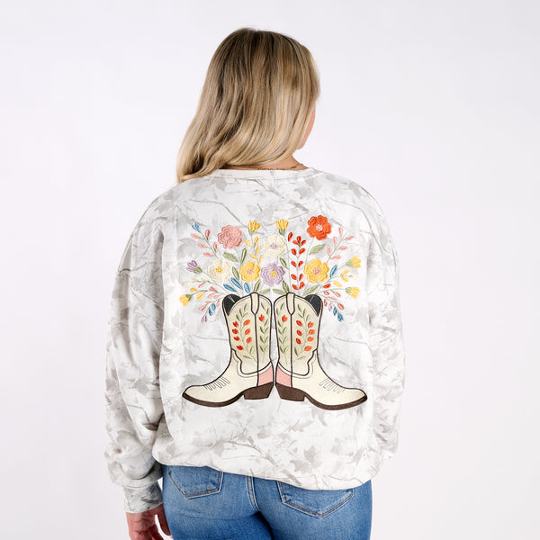 Floral Cowboy Boots Crewneck Sweatshirt