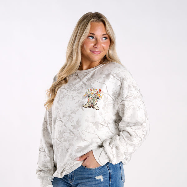 Floral Cowboy Boots Crewneck Sweatshirt