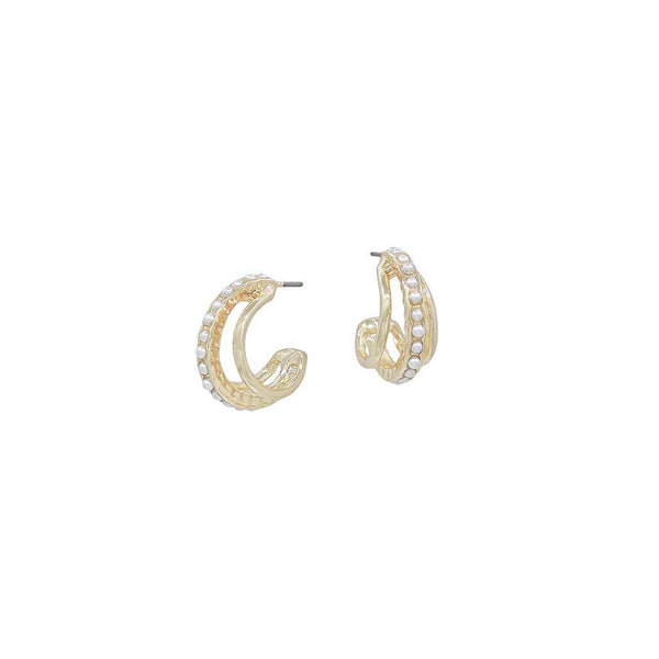What's Hot Jewelry Pearl and Gold Layered Hoop Earrings