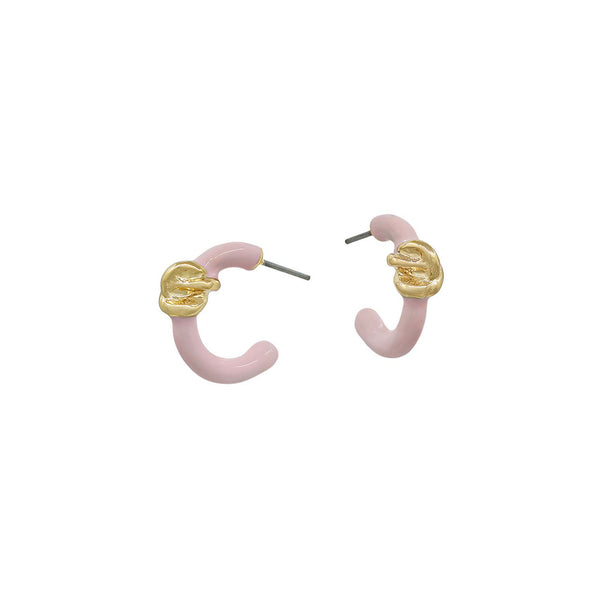 Pink Twisted Knot Enamel Hoop Earrings