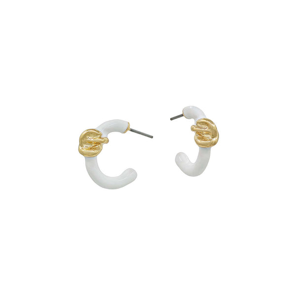 White Twisted Knot Enamel Hoop Earrings