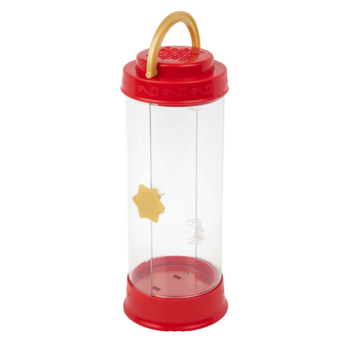 Clear Elf on the Shelf carrier with red top and base.