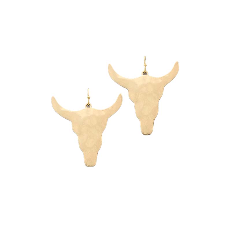 Gold Steer Head Dangle Earrings