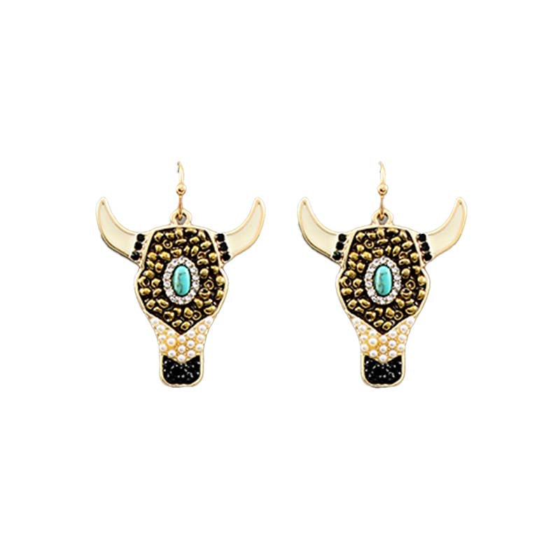 Steerhead Gold and Turquoise Earrings