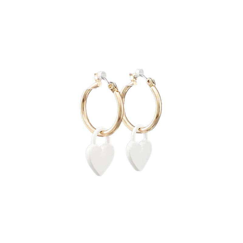 Gold Hoops with White Heart Earrings